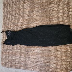 Morgan & Co. Black One-Shoulder Lace Accent Evening Dress